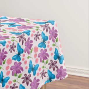 Blue Butterfly and Purple Floral Pattern Tablecloth