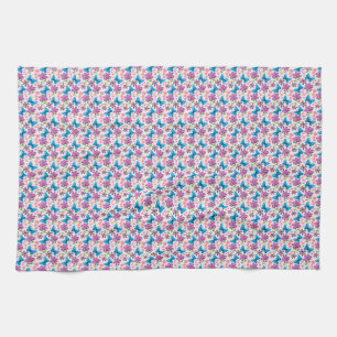 Blue Butterfly and Purple Floral Pattern Tea Towel
