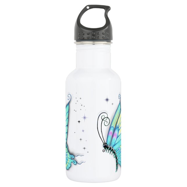 Blue Butterfly and stars 532 Ml Water Bottle (Front)