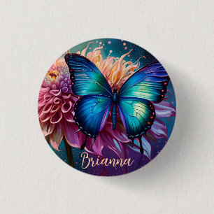  Blue butterfly and the Dahlia 3 Cm Round Badge