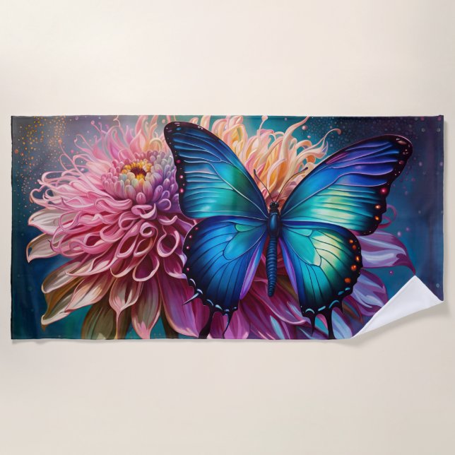  Blue butterfly and the Dahlia Beach Towel (Front)