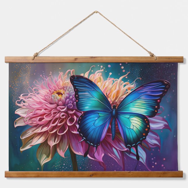  Blue butterfly and the Dahlia Hanging Tapestry (Front)