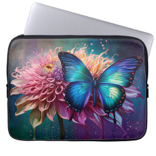 Blue butterfly and the Dahlia Laptop Sleeve