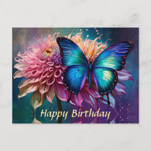 Blue butterfly and the Dahlia Postcard