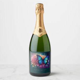 Blue butterfly and the Dahlia Sparkling Wine Label