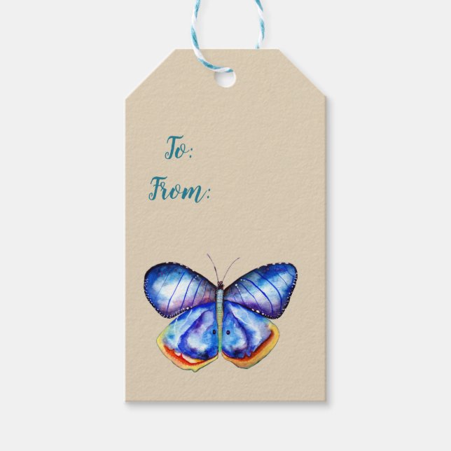 Blue butterfly art Custom Gift Tags (Front)