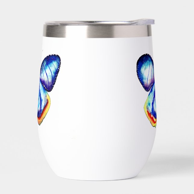 Blue Butterfly Art  Frosted Glass Mug (Left)