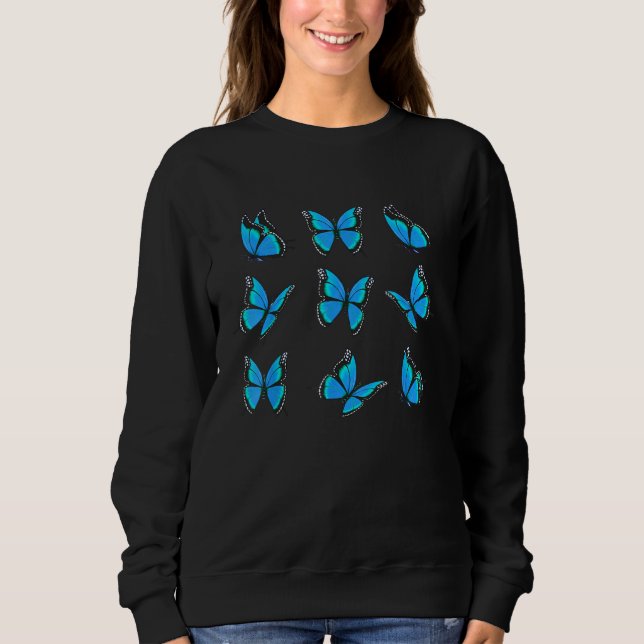 Blue Butterfly Art Garden Beautiful Butterflies Sweatshirt (Front)