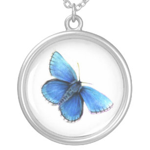 Blue butterfly art painting necklace