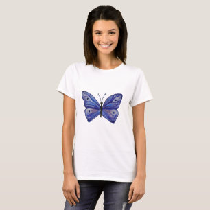 Blue Butterfly Art Women's Basic T-Shirt, White T-Shirt