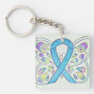Blue Butterfly Awareness Ribbon Custom Keychain