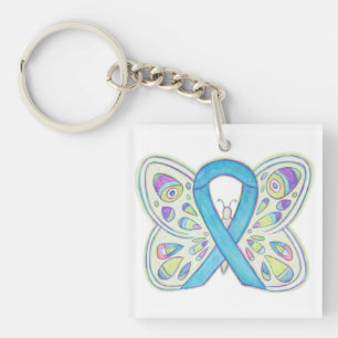 Blue Butterfly Awareness Ribbon Custom Keychain