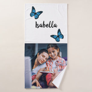 blue butterfly background bath towel