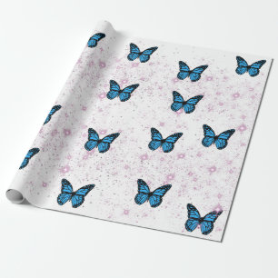 blue butterfly background wrapping paper