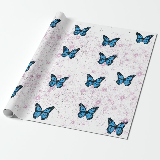 blue butterfly background wrapping paper (Unrolled)
