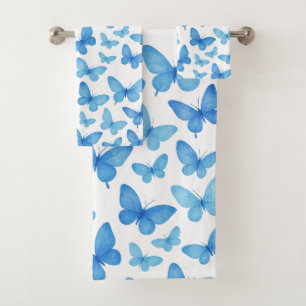 Blue Butterfly Bath Towel Set