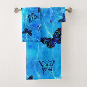 Blue Butterfly Bath Towel Set