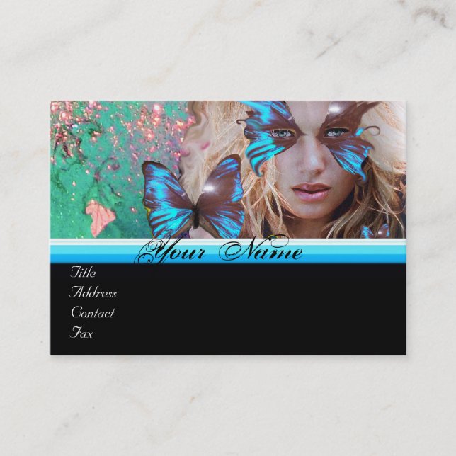 BLUE BUTTERFLY BEAUTY MAKEUP ARTIST monogram green Business Card (Front)