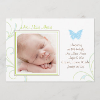 Blue Butterfly Birth Announcement