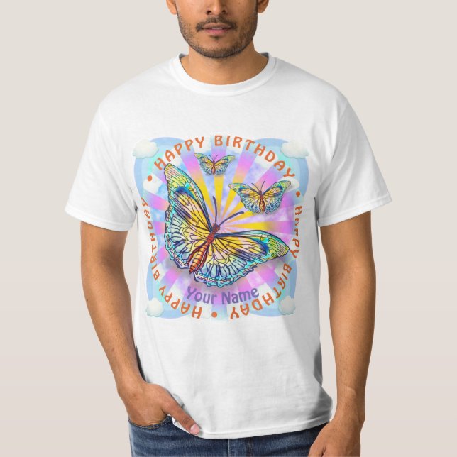 Blue Butterfly birthday custom t-shirts (Front)