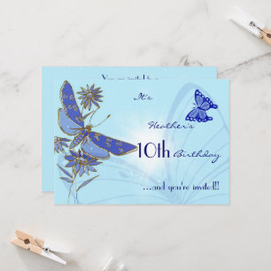 Blue Butterfly Birthday Invitation Card