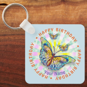 Blue Butterfly Birthday Key Ring