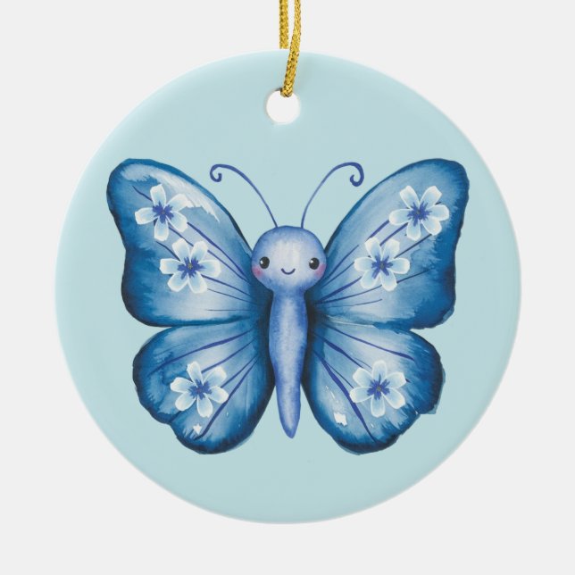 Blue Butterfly Ceramic Ornament (Front)