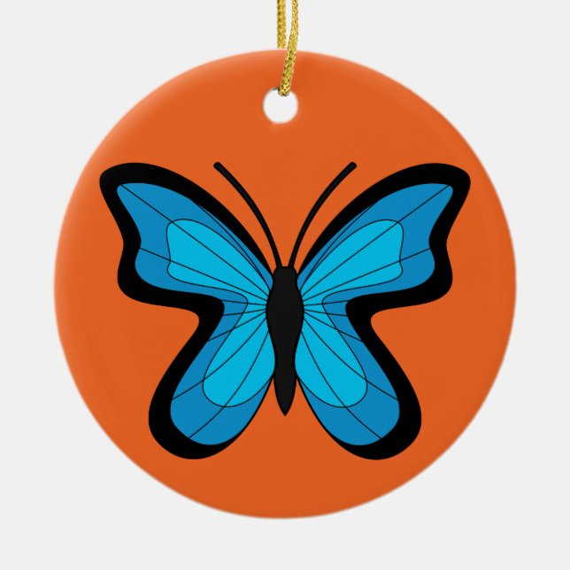 Blue Butterfly Ceramic Ornament (Front)