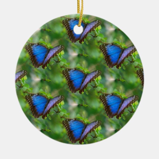 Blue Butterfly Ceramic Ornament (Front)