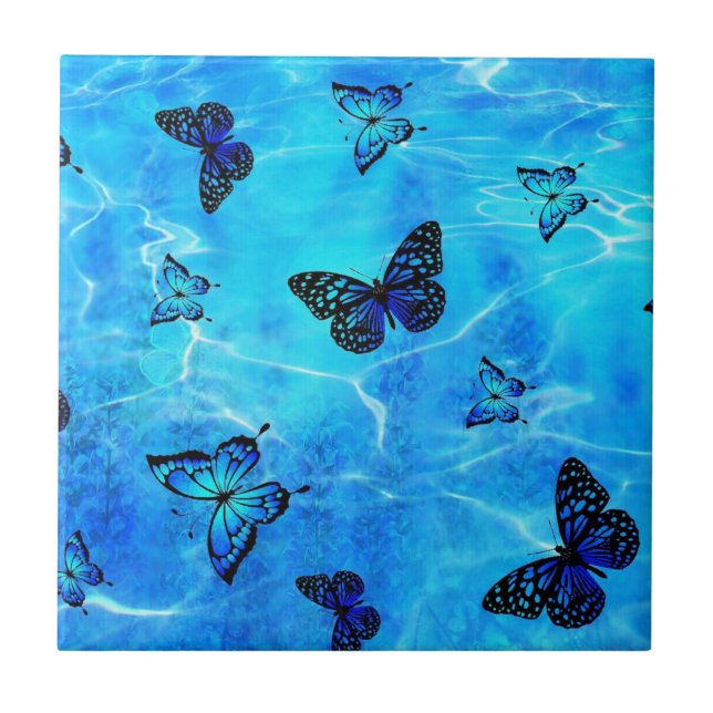 Blue Butterfly Ceramic Tile (Front)