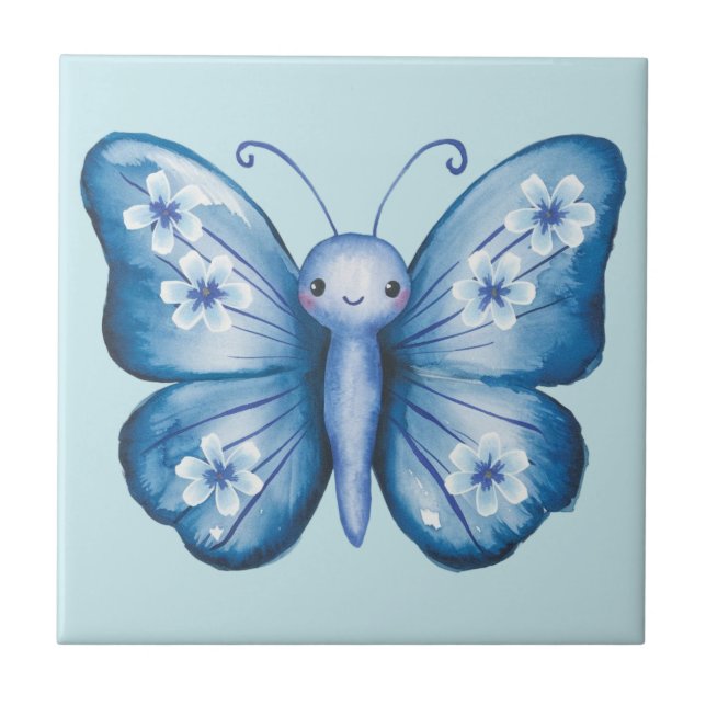Blue Butterfly Ceramic Tile (Front)