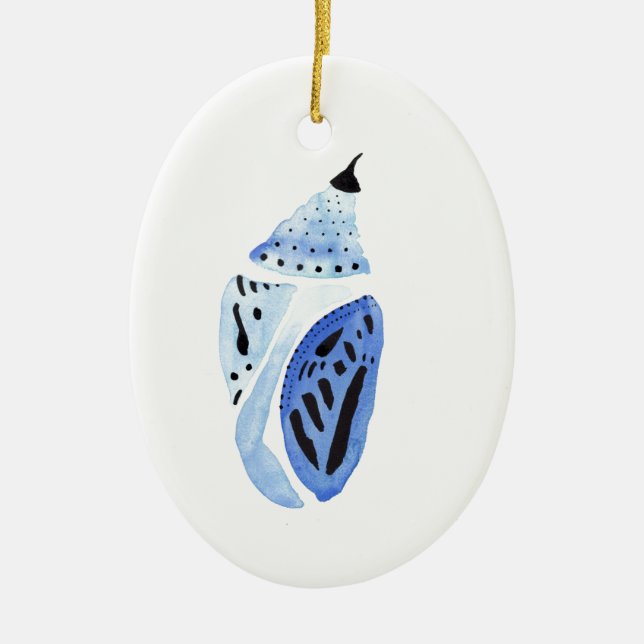 Blue Butterfly Cocoon Ceramic Tree Decoration (Front)