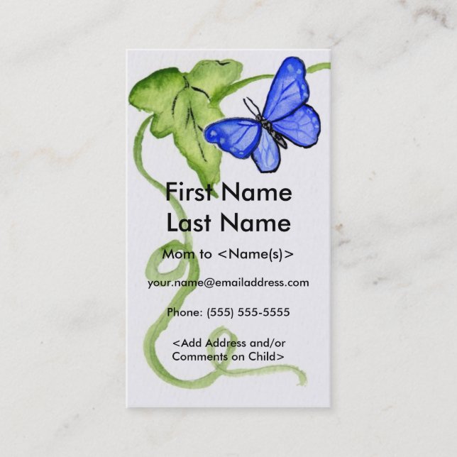Blue Butterfly Custom Photo Calling Playdate Cards (Front)