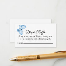 Blue Butterfly Diaper Raffle, Boy Baby Shower