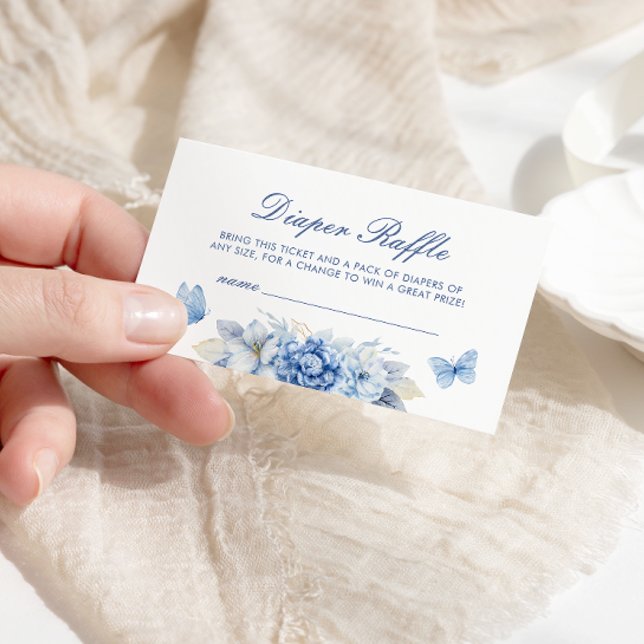 Blue Butterfly Diaper Raffle Boy Baby Shower  Enclosure Card (Creator Uploaded)