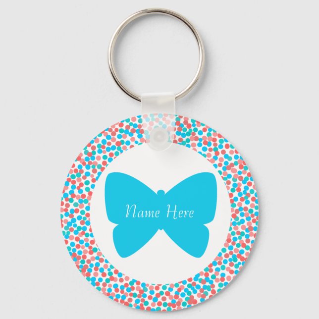 Blue Butterfly Dots Keychain - Template (Front)