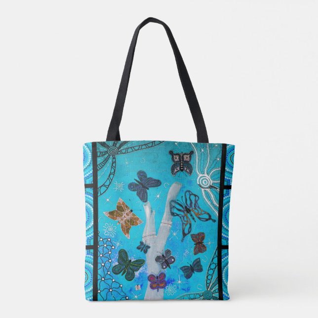 Blue Butterfly Dreaming Aboriginal Tote Bag (Back)
