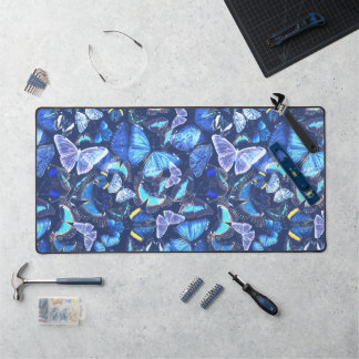 Blue Butterfly Dreamy Whimsical Workspace Decor Desk Mat