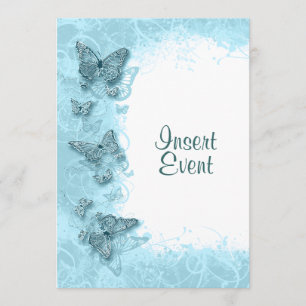 Blue butterfly elegant birthday wedding invitation