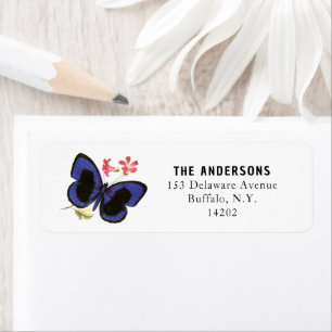 Blue Butterfly Elegant Insect Art Return Address Label