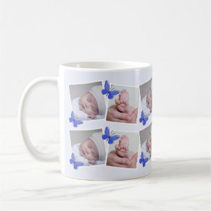 Blue Butterfly First Year Baby Photo Collage   Coffee Mug