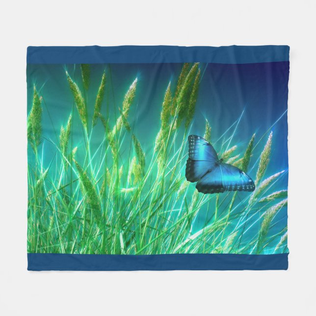 Blue Butterfly Fleece Blanket (Front (Horizontal))