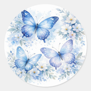 Blue Butterfly Floral Arrangement Classic Round Sticker