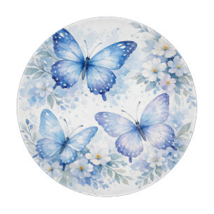 Blue Butterfly Floral Arrangement Cutting Board