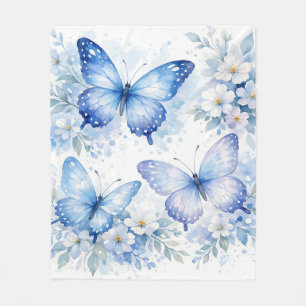 Blue Butterfly Floral Arrangement Fleece Blanket