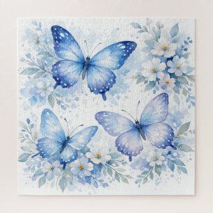 Blue Butterfly Floral Arrangement Jigsaw Puzzle