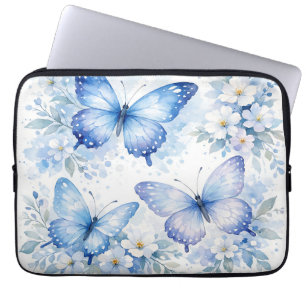 Blue Butterfly Floral Arrangement Laptop Sleeve