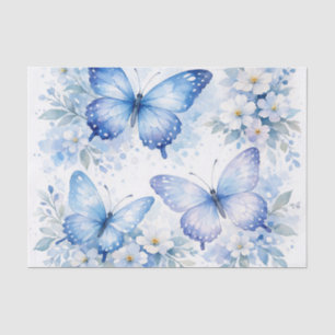 Blue Butterfly Floral Arrangement Tissue Paper