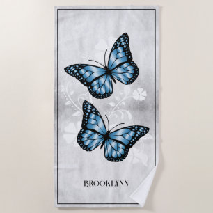 Blue Butterfly Floral Beach Towel