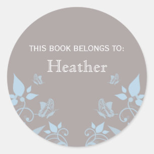 Blue Butterfly Floral Bookplate Stickers